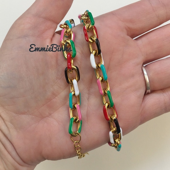 LAST ONE New Rainbow Color Block Chain Choker Necklace ~ Stainless Steel Enamel - Picture 9 of 16